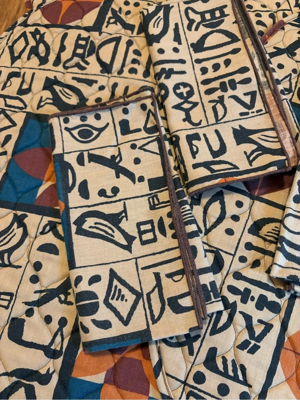 Vintage Aztec Tribal Geometric Quilted Placemats & Napkins Set of 4 Romatch